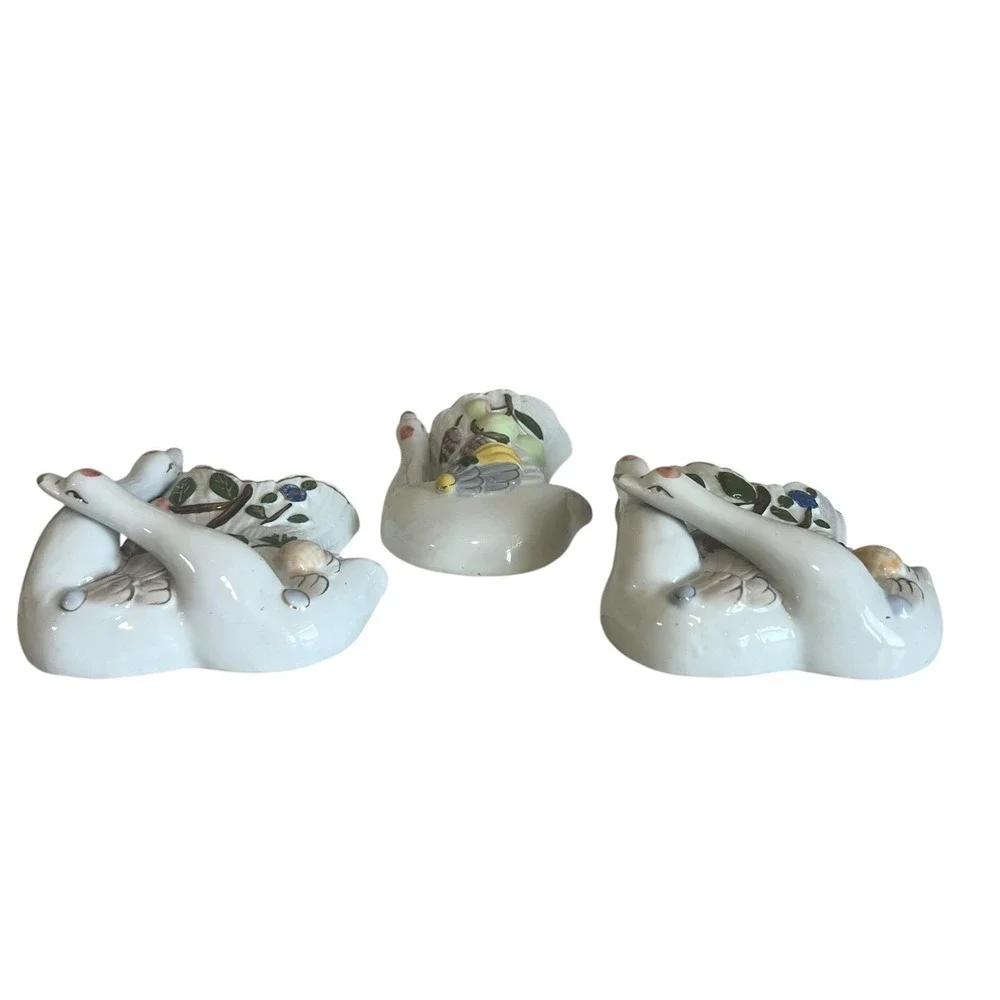 Vintage Double Swan Wall Pocket Vase 1960s Ceramic Set of 3 Japan